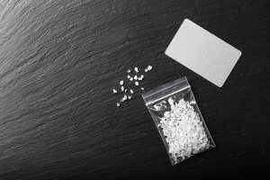 methamphetamine in a plastic bag on table
